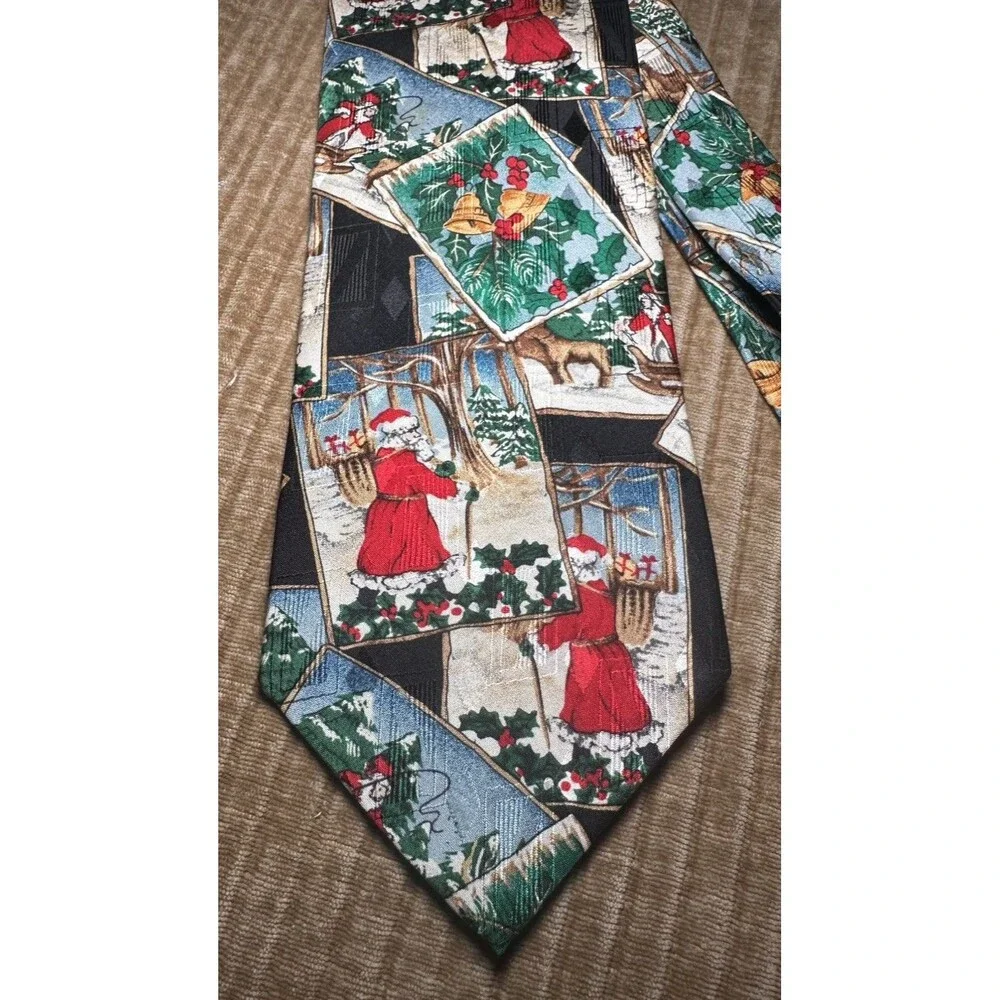Ferrell Reed Men's Necktie Christmas 100% Silk Tie Santa Sleigh Jingle Bells